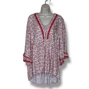 Cynthia Rowley Woman Paisley Floral Boho Bell Sleeve Popover Tunic Plus Size 1X
